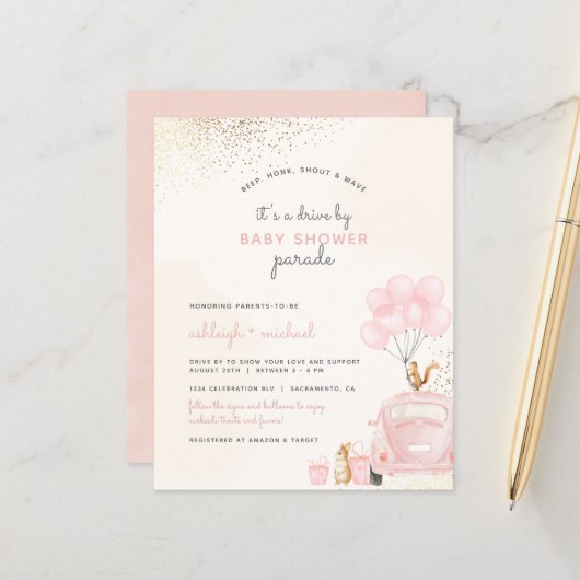 Papier Voiture De Balloon Rose Bleu Budget Par Baby showe (Devant/Arrière en situation)