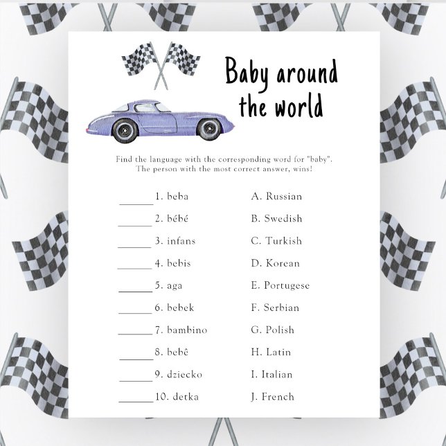 Papier Voiture de course - Baby autour du monde jeu (Créateur téléchargé)