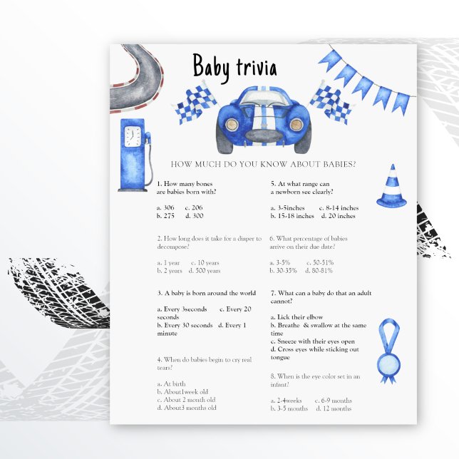 Papier Voiture de course baby shower Baby Trivia Jeu (Créateur téléchargé)