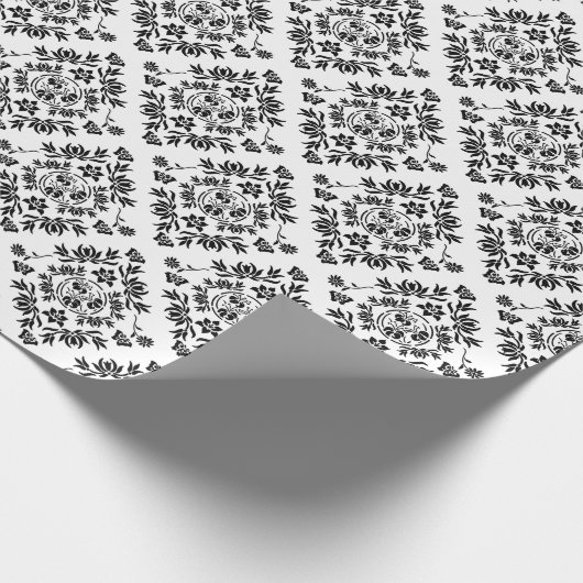 Papier voor het ompakken van zwarte en witte Flora (Hoek)