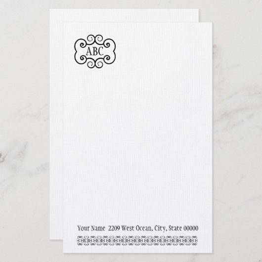 Papier voor schrijfpapier/wit kleurenmonogram (Voorkant / Achterkant)