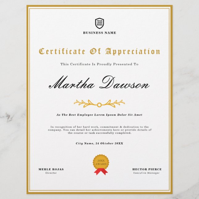 Papier Votre logo | Prime de certificat multifonction (Devant)