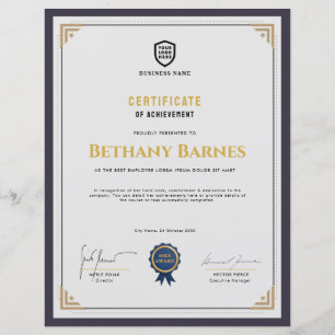 Papier Votre logo Prime de certificat multifonction