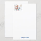 Papier Votre photo et nom(s) en Script bleu (Devant / Derrière)