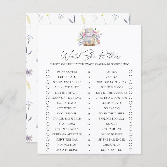 Papier Voudrait-elle jouer - agneau de bébé (Devant / Derrière)