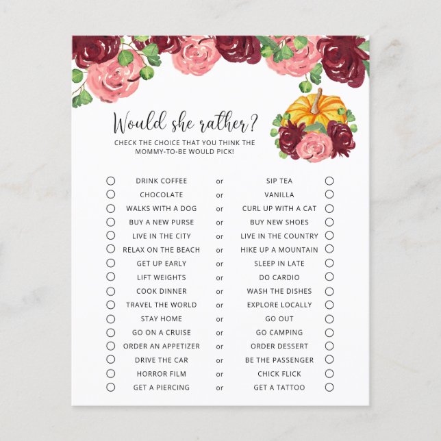 Papier Voudrait-Elle Plaire - Baby shower Citrouille Jeu (Devant)