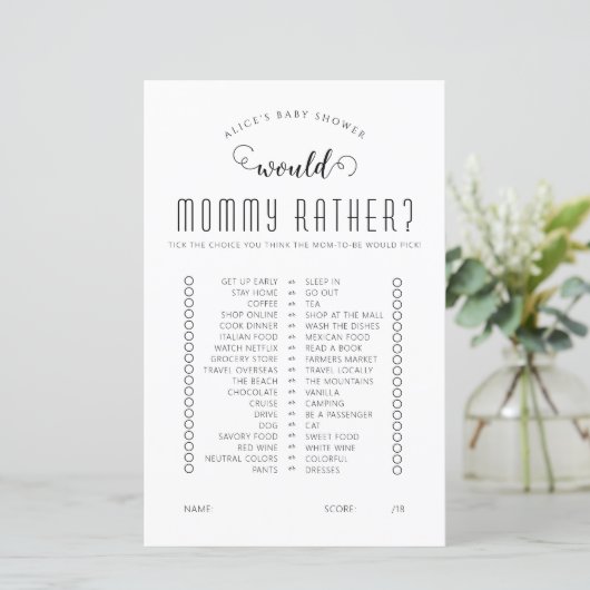 Papier Voudrait-Elle Plutôt Baby shower Jeu (Debout devant)