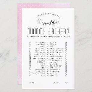 Papier Voudrait-Elle Plutôt Baby shower Jeu