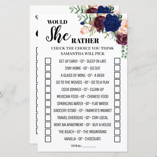 Papier Voudrait-elle plutôt douche anglais espagnol jeu (Devant / Derrière)