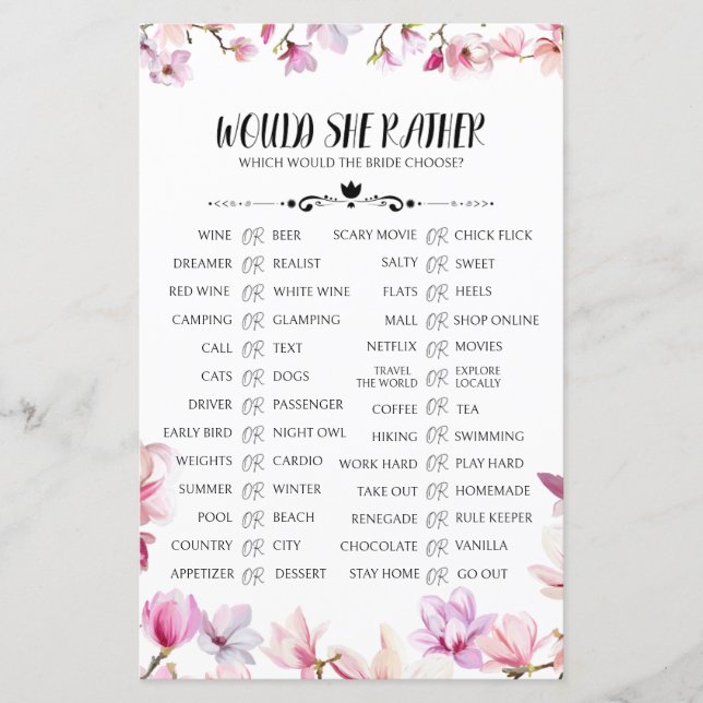 Papier Voudrait-Elle Plutôt Fête des mariées Jeu (Devant)