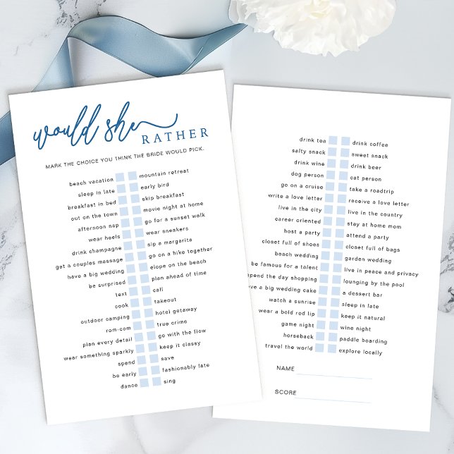 Papier Voudrait-Elle Plutôt Fête des mariées Jeu - Bleu (Fun Bridal Shower Game)