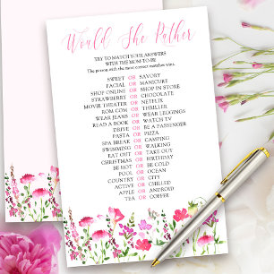 Papier Voudrait-Elle Plutôt Fleur sauvage Rose Jeu Quiz d