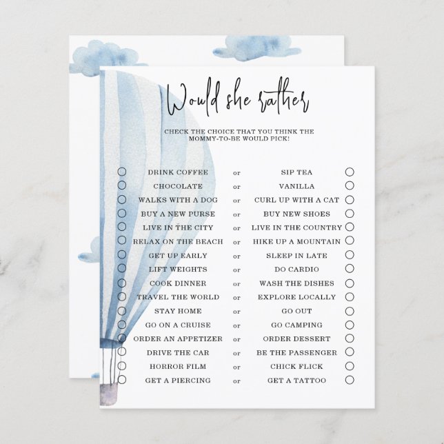 Papier Voudrait-elle plutôt - jeu de baby shower (Devant / Derrière)