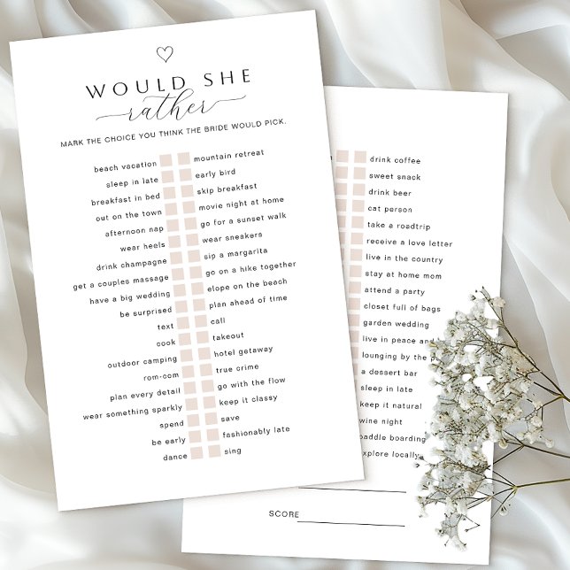 Papier Voudrait-Elle Plutôt Jouer | Fête des mariées mini (Bridal Shower Game)