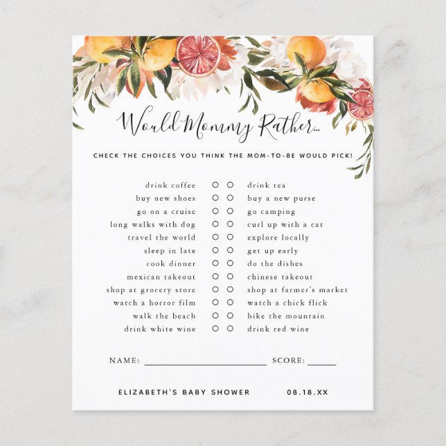 Papier Voudrait Maman Plutôt | Jeu Baby shower (Devant)