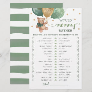 Papier Voudrait Maman Plutôt Jeu Baby shower Teddy Bear