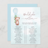 Papier Voudrait Maman Plutôt Jeu Baby shower Teddy Bear (Devant / Derrière)