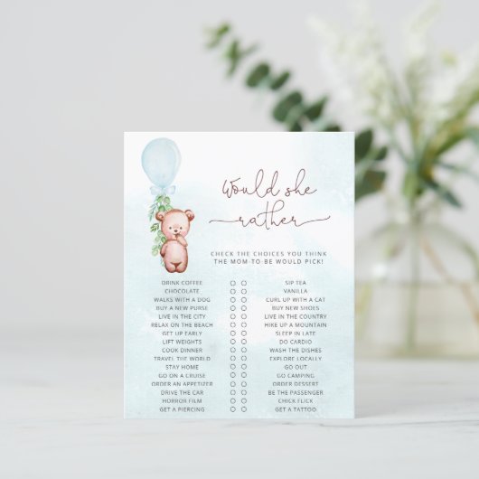 Papier Voudrait Maman Plutôt Jeu Baby shower Teddy Bear (Debout devant)