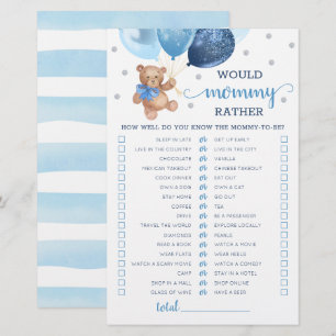 Papier Voudrait Maman Plutôt Jeu Baby shower Teddy Bear
