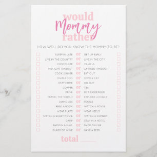Papier Voudrait Maman Plutôt rose Baby shower Jeu