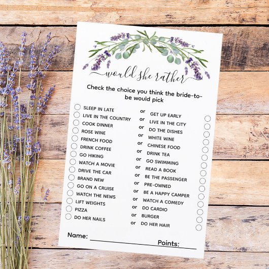 Papier Voulait-elle plutôt lavande nuptiale jeu de douche