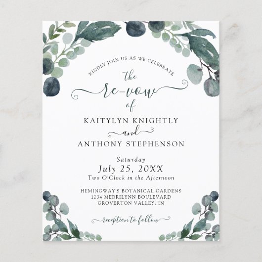 Papier Vow Renewal Eucalyptus Green Budget Invitation (Devant)