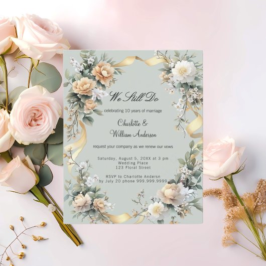 Papier Vow renouveau sauge vert or invitation florale