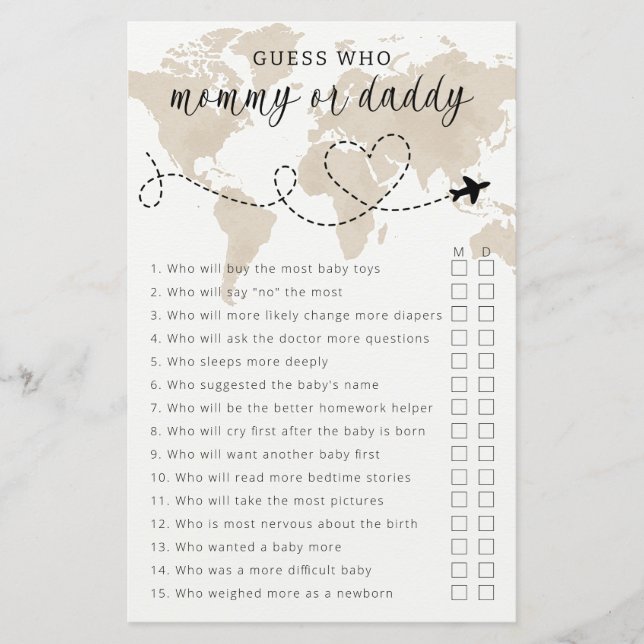 Papier Voyage Baby shower maman ou papa jeu (Devant)
