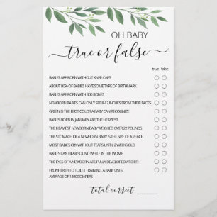 Papier Vrai ou faux Jeu Bébé Trivia jeu avec réponses