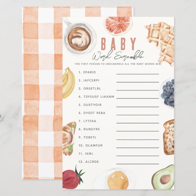 Papier Waffles Coffee Fruits Brunch Baby Word Scramble (Devant / Derrière)
