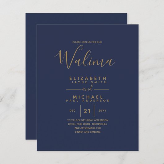 Papier WALIMA Budget Marine Blue Gold Mariage bilingue (Devant / Derrière)