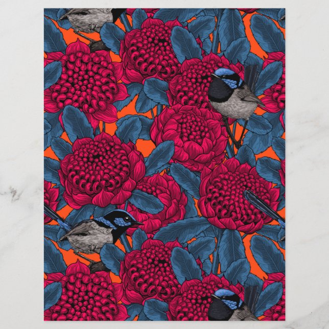 Papier Waratah rouge et brunes (Devant)