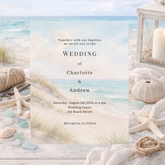 Papier Watercolor beach sand dunes wedding invitation