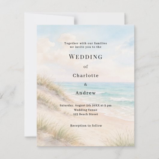 Papier Watercolor beach sand dunes wedding invitation (Devant)