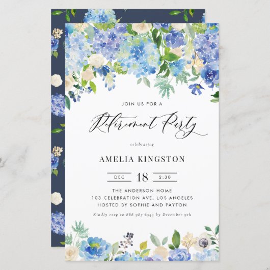Papier Watercolor Blue Hydrangea Retraite Invitation (Devant / Derrière)
