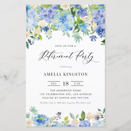 Papier Watercolor Blue Hydrangea Retraite Invitation (Devant)