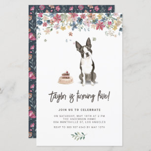 Papier Watercolor Boston Terrier Dog Invitation d'anniver
