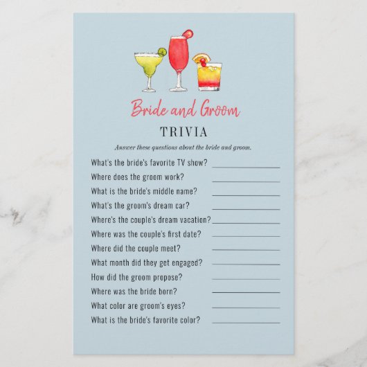 Papier Watercolor Cocktail Couple's Shower Trivia jeux (Devant)