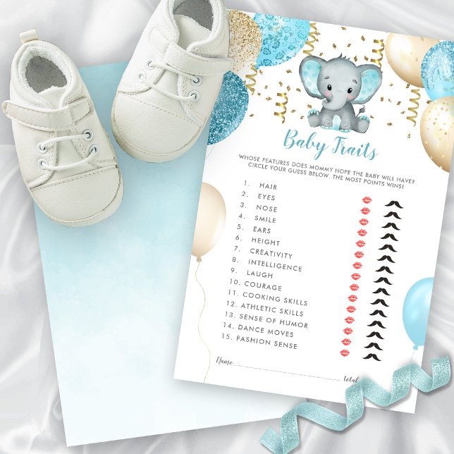 Papier Watercolor Elephant Baby Traits Jeu de douche (Watercolor Turquoise Elephant Baby Traits Shower Game)