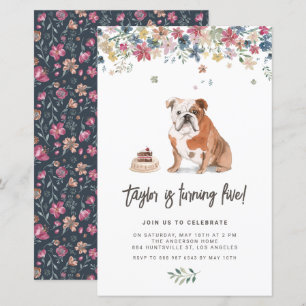 Papier Watercolor English Bulldog Invitation d'anniversai