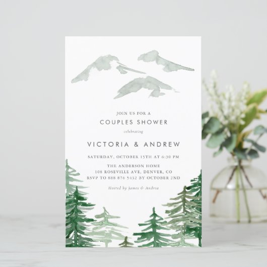 Papier Watercolor Forest Bois Couples Invitation de douch (Debout devant)