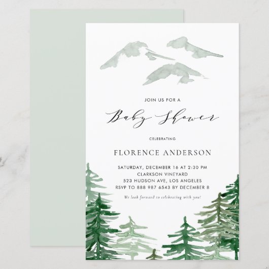 Papier Watercolor Forest Woodland Baby shower Invitation (Devant / Derrière)