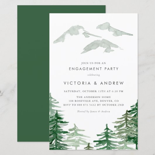 Papier Watercolor Forest Woodland Engagement Invitation (Devant / Derrière)
