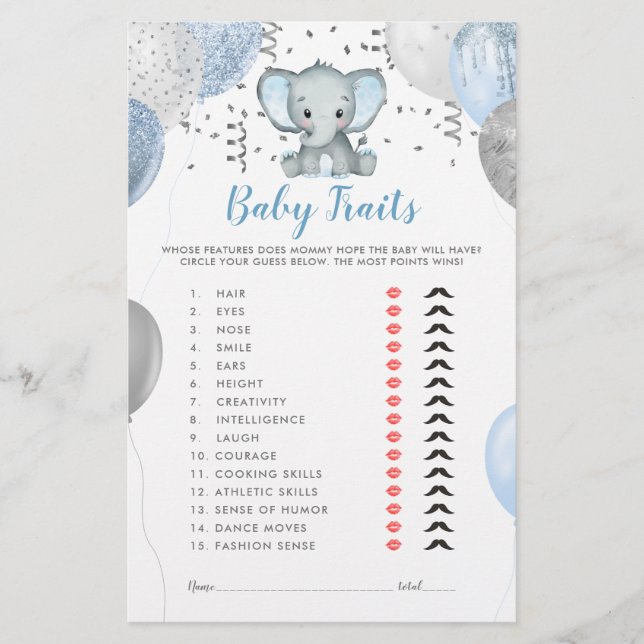 Papier Watercolor Garçon éléphant Baby Traits douche Jeu (Devant)