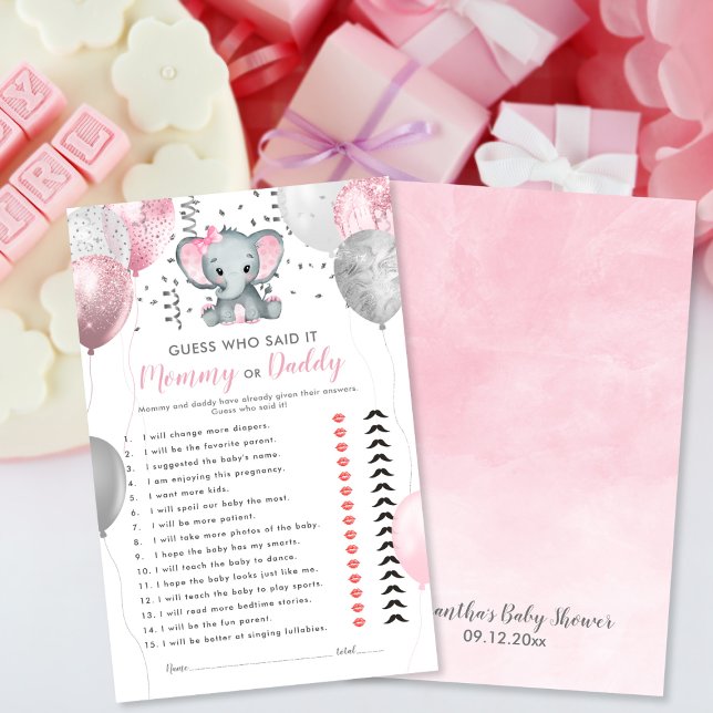 Papier Watercolor Girl Elephant Devine Qui Douche Jeu (Watercolor Girl Elephant Guess Who Shower Game)