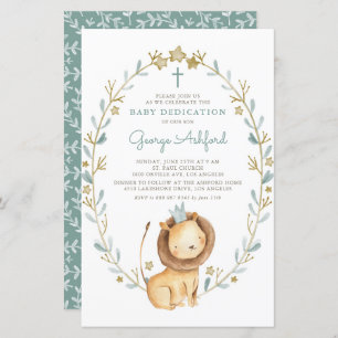 Papier Watercolor Lion Prince Baby Dedication Invitation