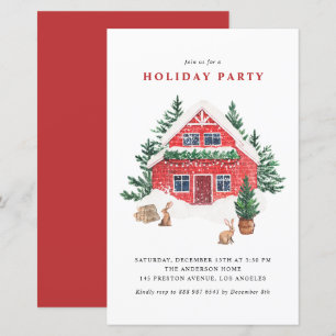 Papier Watercolor Red Cottage Fête Invitation