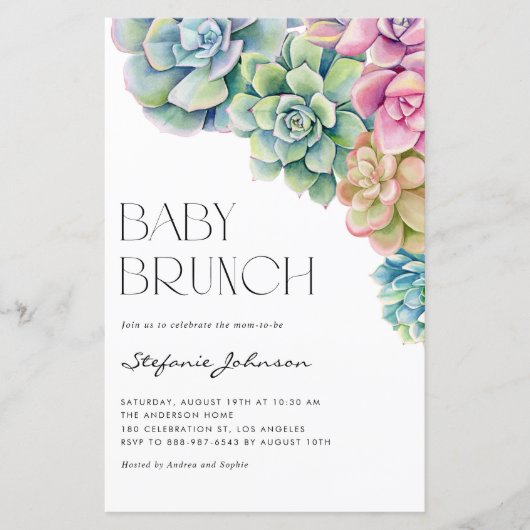 Papier Watercolor Succulents Baby Brunch Invitation (Devant)