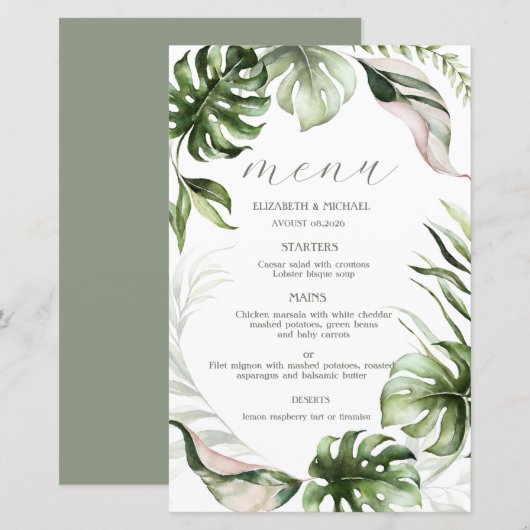 Papier Watercolor Tropical Leaves Greenery  (Devant / Derrière)