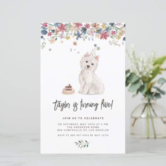 Papier Watercolor Westie Chien Invitation d'anniversaire (Debout devant)
